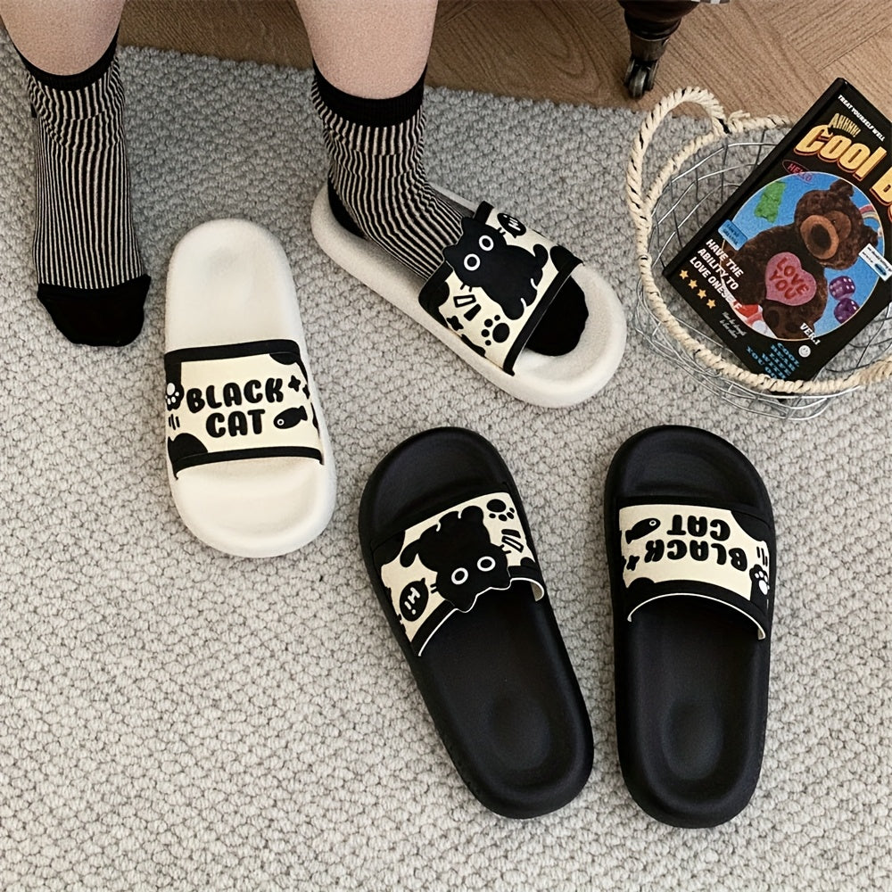 Women Black Cat Cartoon Slides Non-Slip EVA Casual Indoor Outdoor