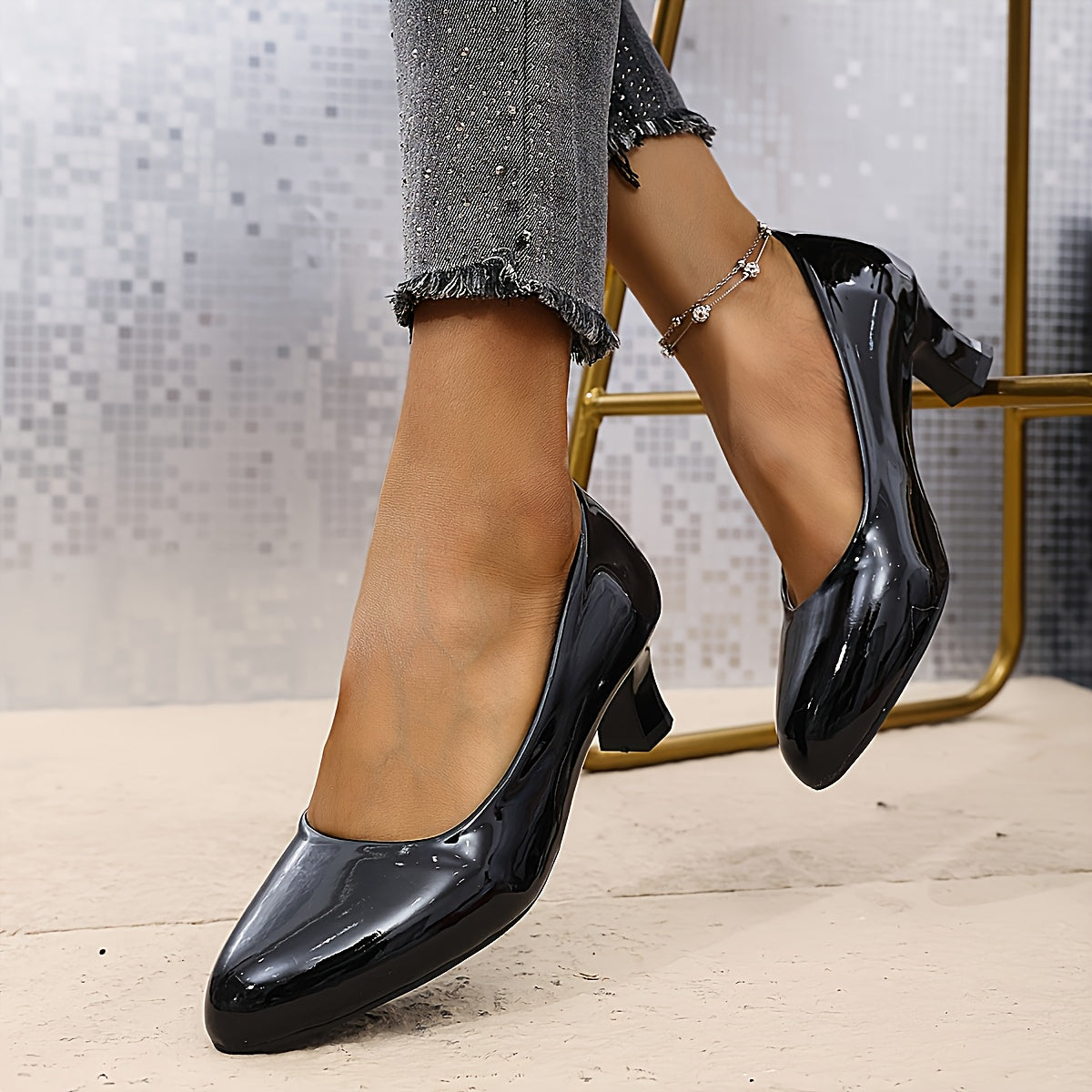 Women High Heel Pumps Solid Color Round Toe Office Dress Shoes