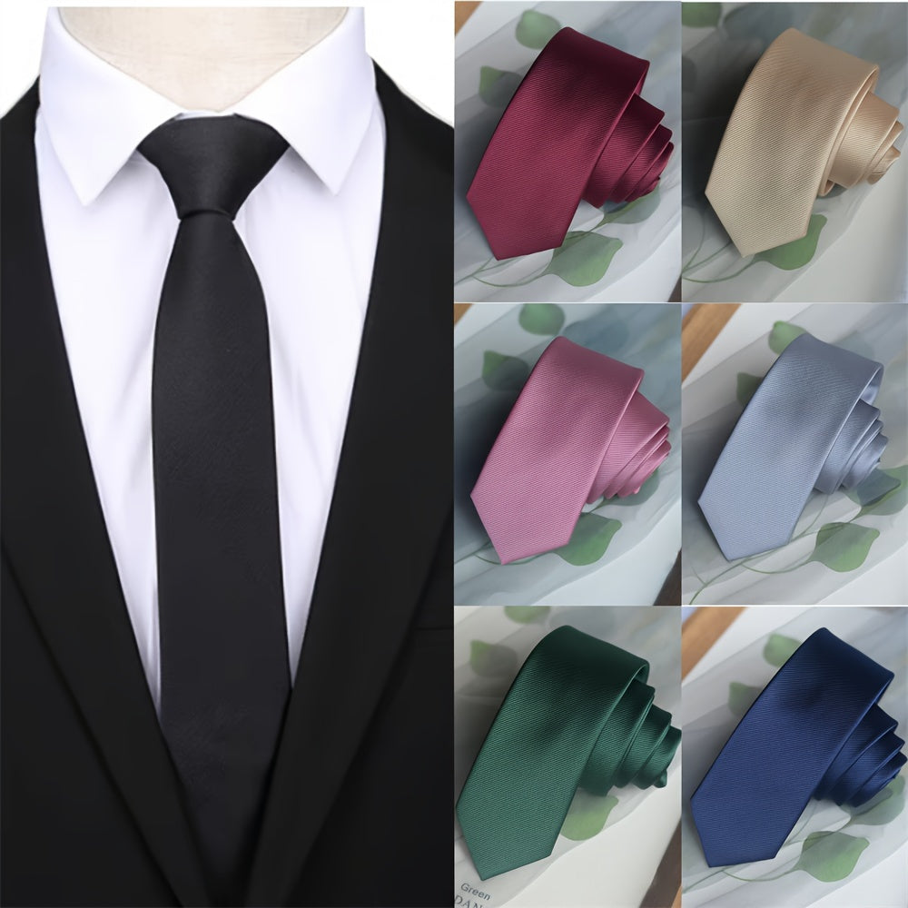 Men's Narrow Silk Tie 6cm Single-Color 1200 Stitches for Formal Occasions