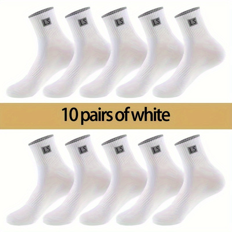 Men's Solid Crew Socks 10 Pairs Breathable Casual Outdoor All Seasons