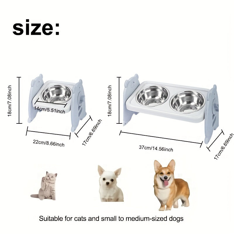 Stainless Steel Cat Feeding Station with Adjustable Tilted Bowls and Water Dish