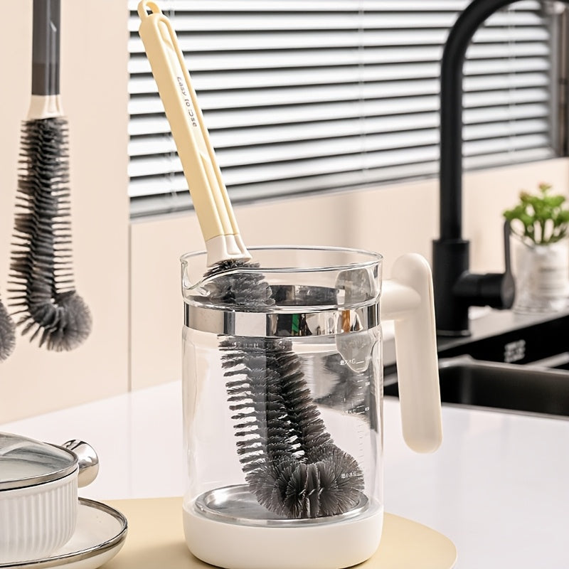 Long Handle Cup Brush and Tea Stain Remover, Durable Plastic Stainless Steel Kitchen Cleaning Tool