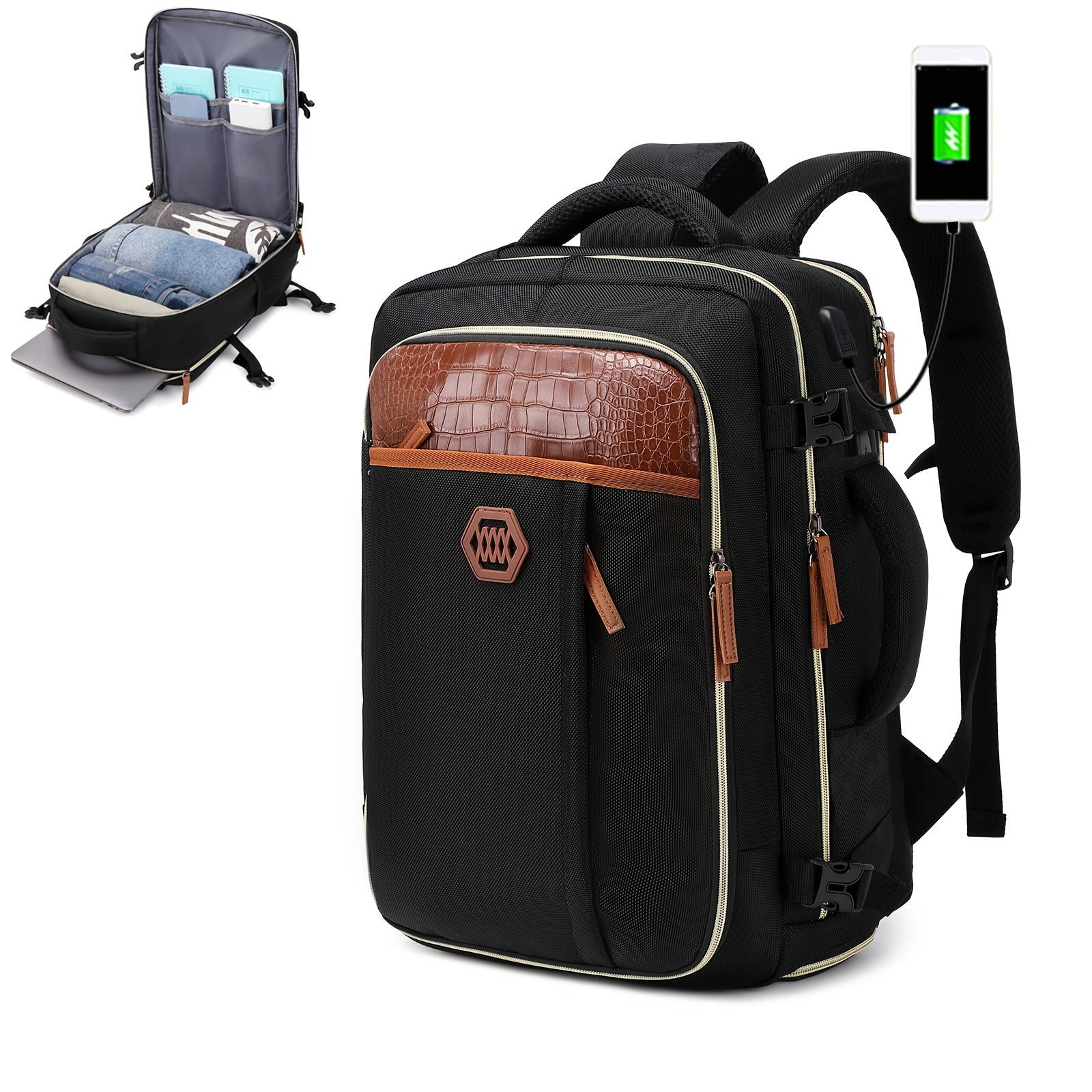 Men's Travel Backpack with Shoe Compartment USB Charging Port 15.6 Inch Laptop Bag for Business and College