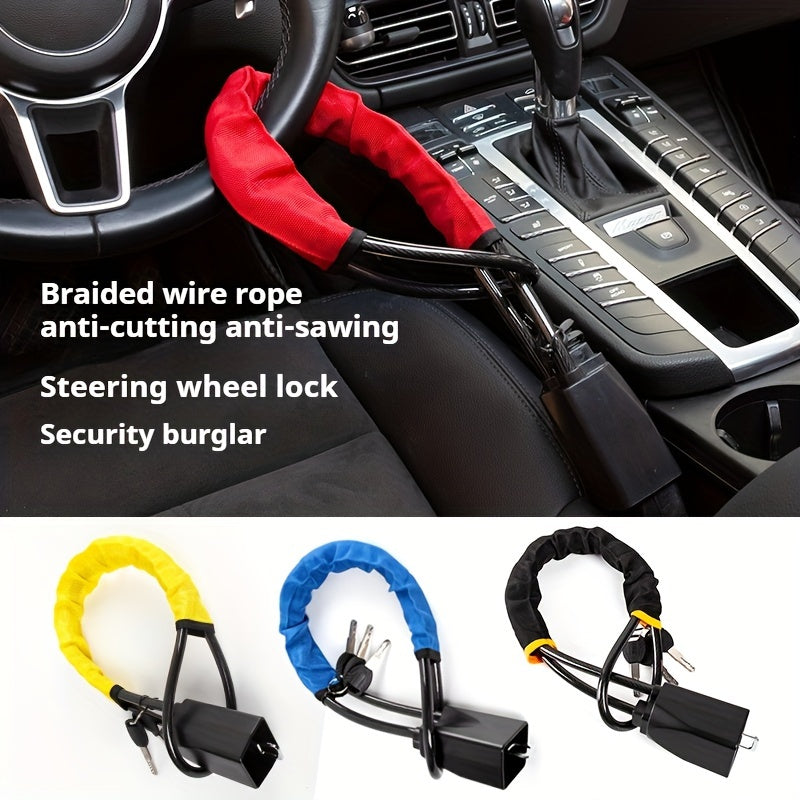 Heavy-Duty Steel Car Steering Wheel Lock with Anti-Theft Key Lock and Colors