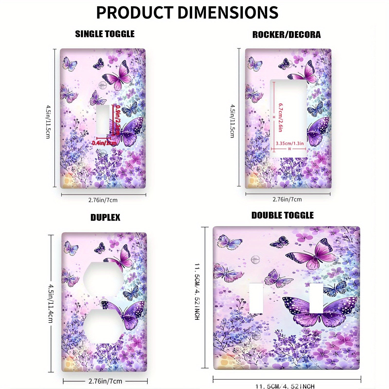 Purple Butterfly Light Switch Cover Plate for Bedroom Bathroom Kitchen 1 or 2 Gang