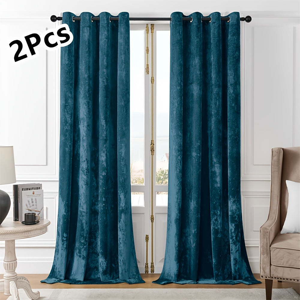 Pair of 2 Crushed Velvet Curtains with Heat and Sound Insulation for Living Room Bedroom Office