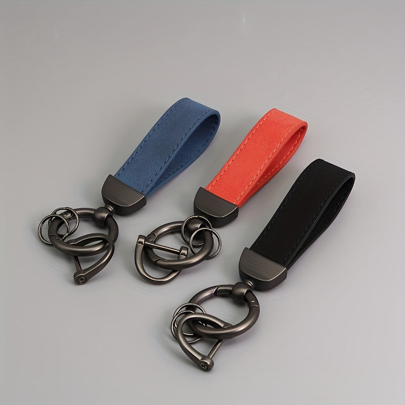 Men's Suede Car Key Chain with PU Leather Anti-Loss Key Holder Gift
