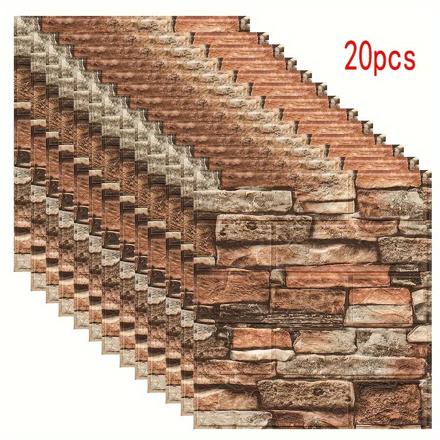 20 Self-Adhesive 3D Brick and Stone Vinyl Wall Stickers Waterproof for Living Rooms Bedrooms Offices