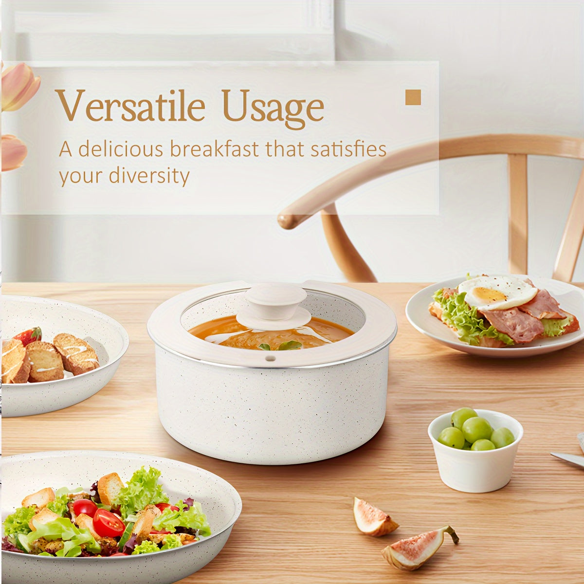 Juego de utensilios de cocina de aluminio con mangos removibles, ollas y sartenes antiadherentes apilables