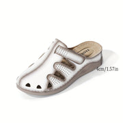 Women's Perforated Leather Slides with Wedge Heel and Anti-Slip Sole
