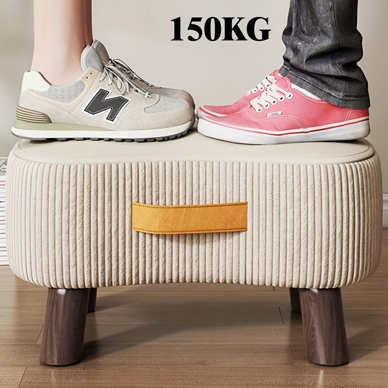 Taburete de madera blanco y naranja con funda de poliéster, asiento multiusos para zapatos