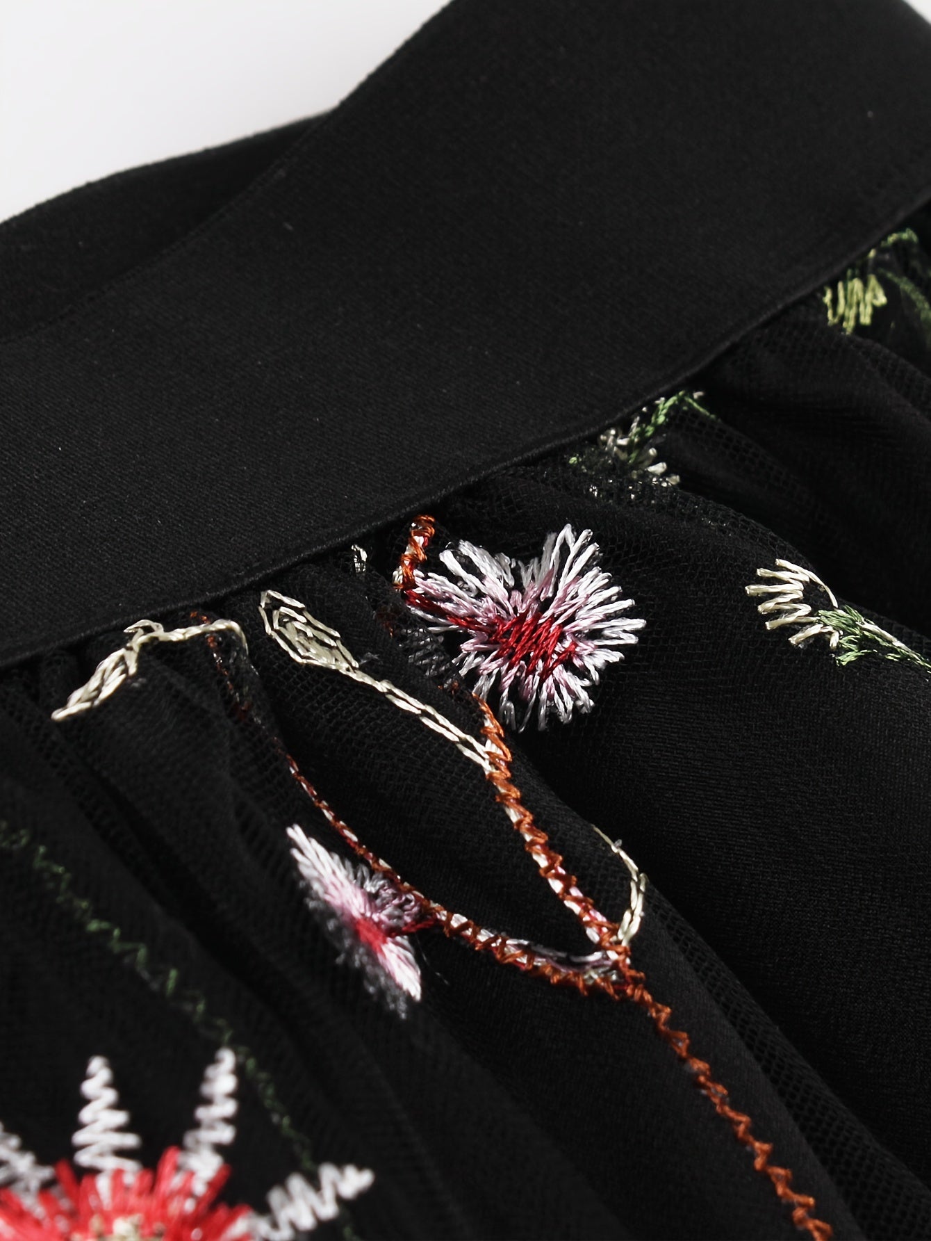 Falda midi floral para mujer con malla de contraste primavera verano de poliéster tejido