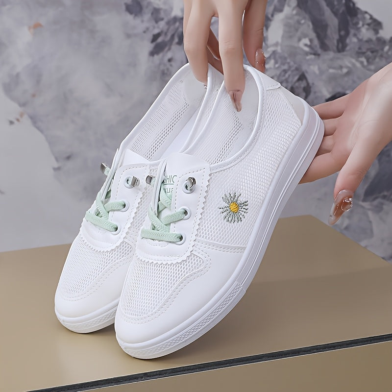 Women's White Mesh Sneakers Breathable Slip-On Casual Shoes