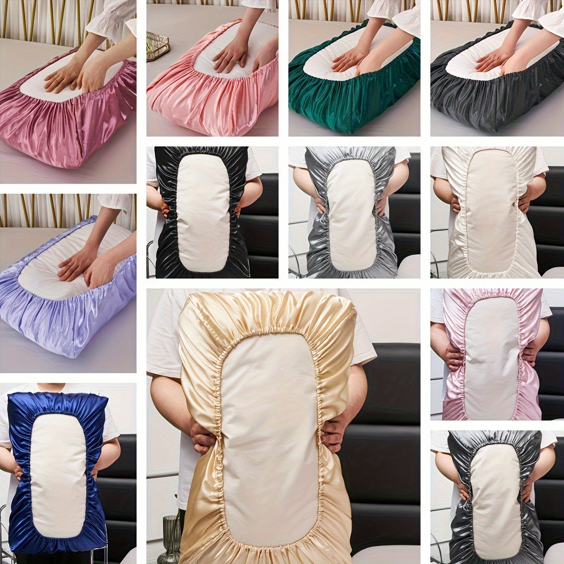 Satin Pillowcases Set of 2 with Elastic Bands, Soft Non-Slip Fabric for Bedroom