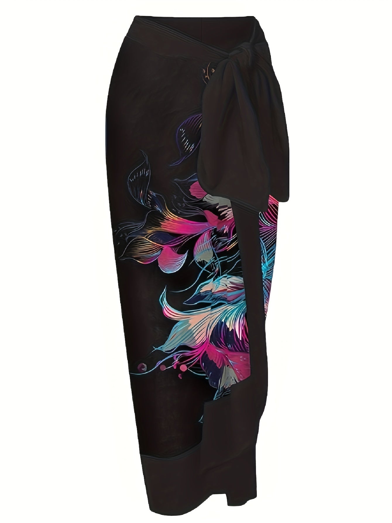 Plus Size Floral Print Swimsuit Set with Cover Up and Off Shoulder Bow Details