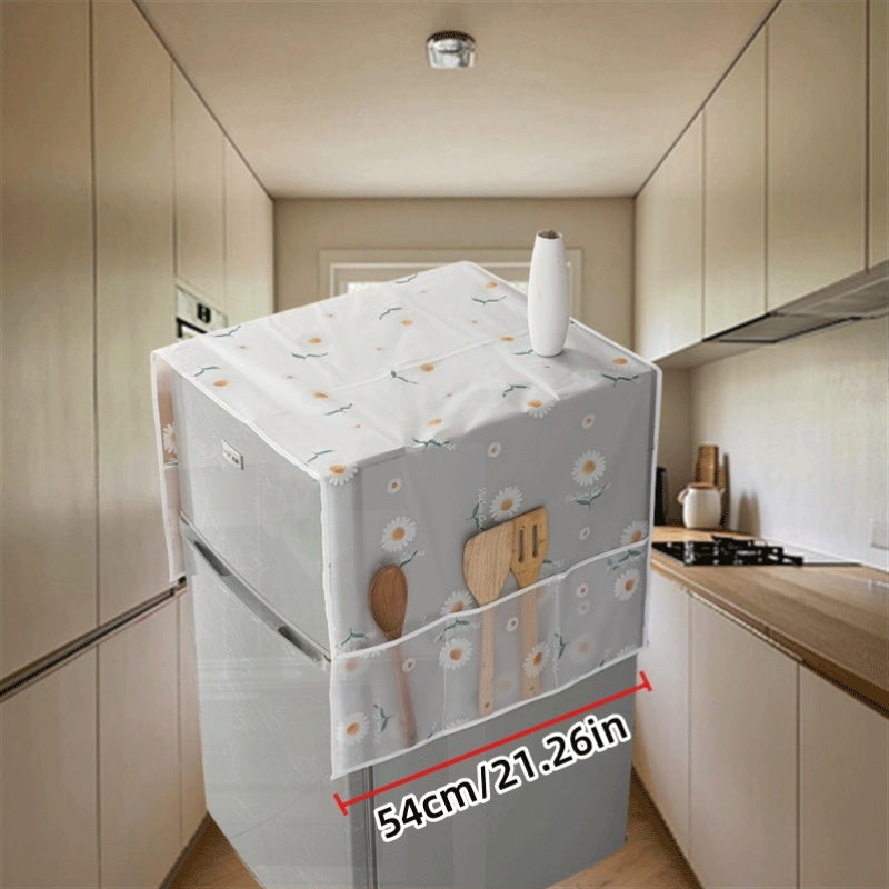 Cubierta de refrigerador de material PE, a prueba de polvo, resistente a arañazos, con diseño de margarita y mariposa, protección para electrodomésticos