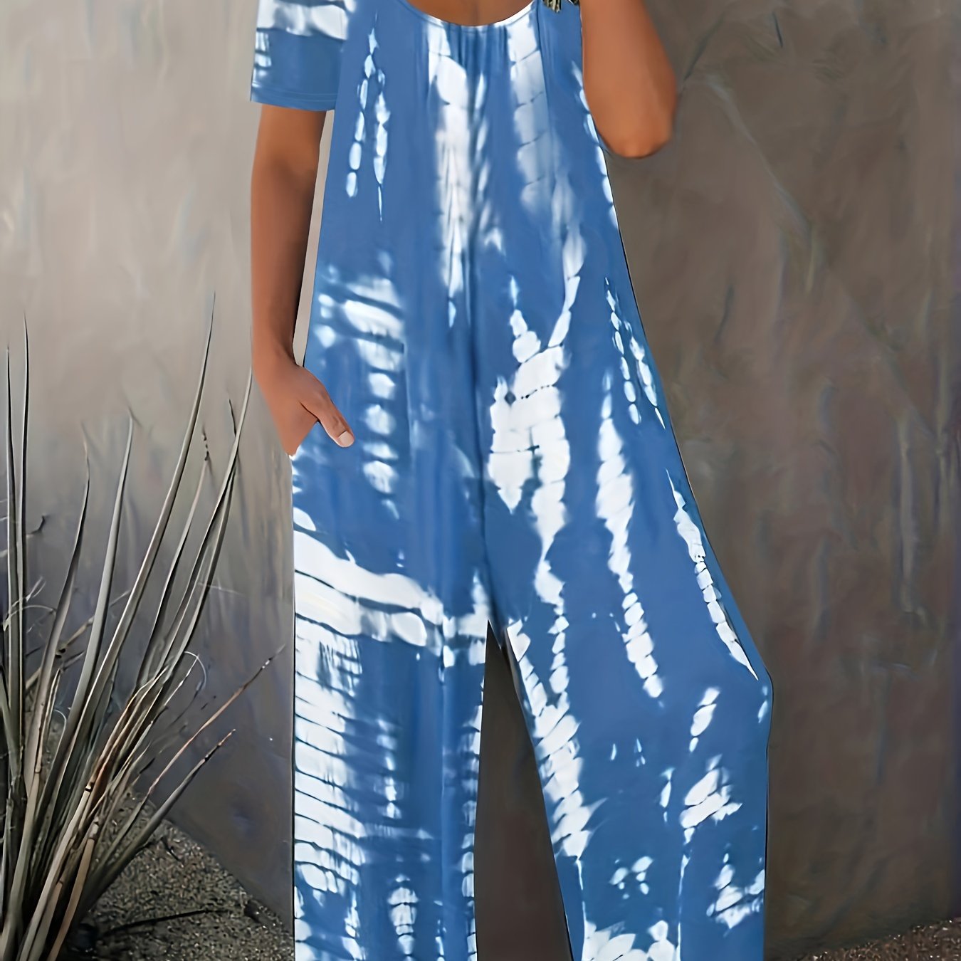 Women’s Casual Cotton Striped Wide-Leg Jumpsuit Short Sleeve Pockets