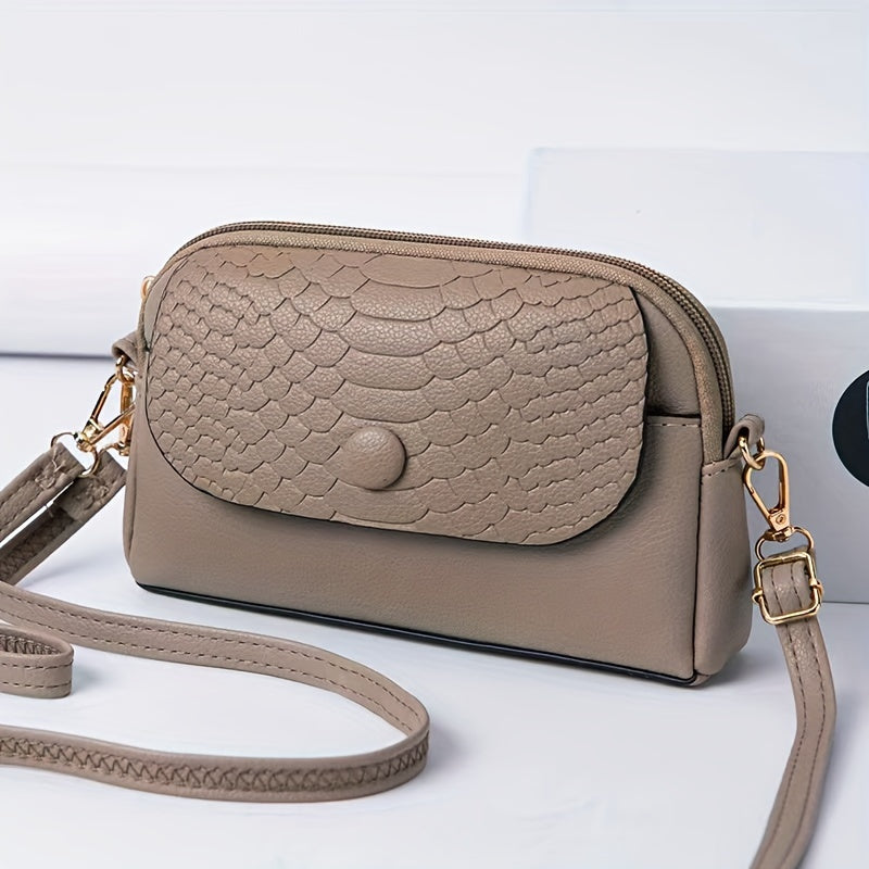 Mini Crossbody Bag for Women with Removable Strap Zipper Closure Solid Color