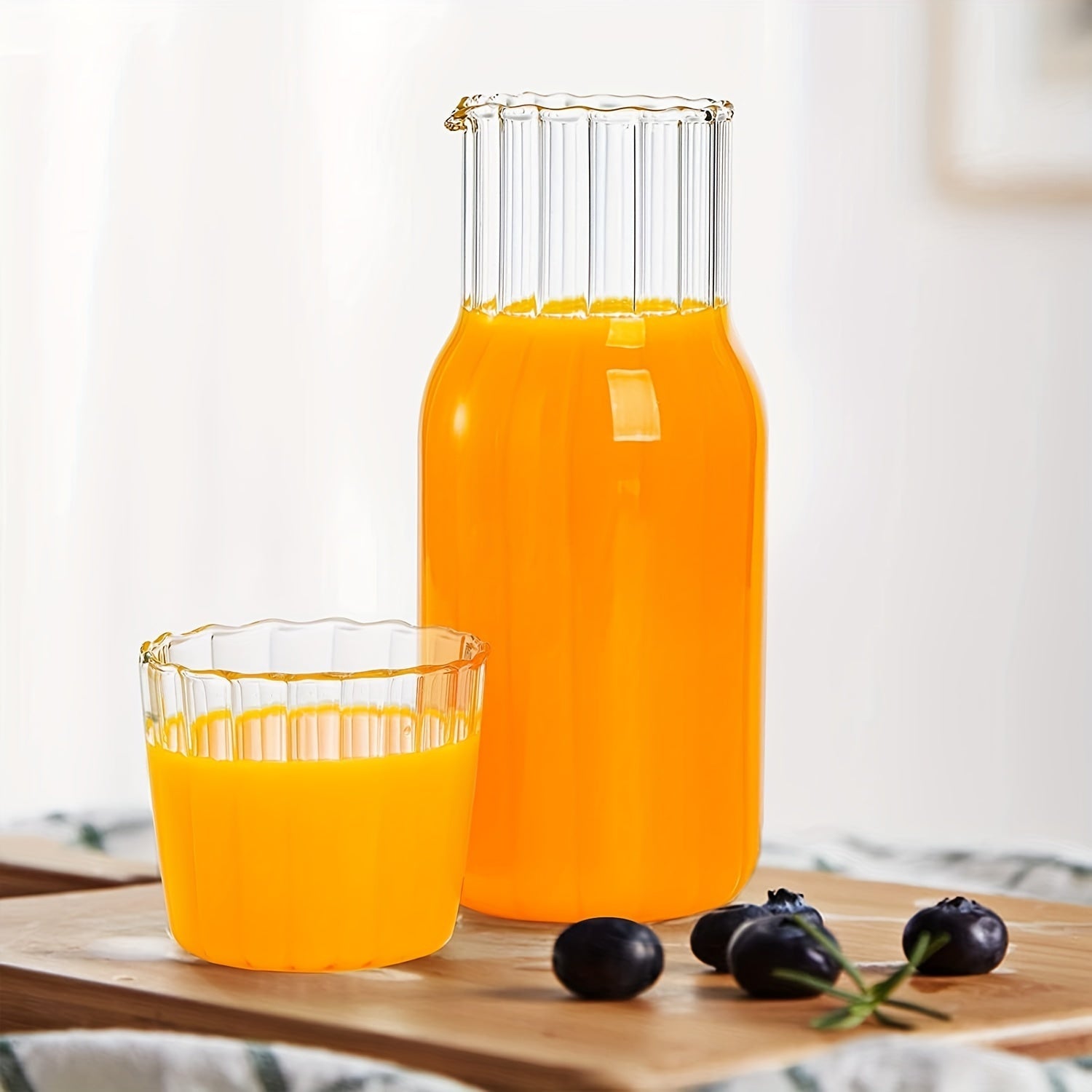 Glass Drinkware Set Includes Water Bottle Pitcher and Straws for Lemonade Tea Milk