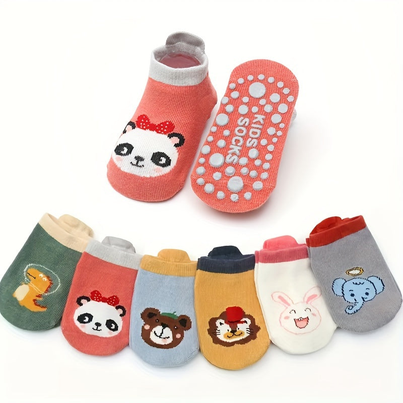 Baby Boys Socks 6 Pairs Non-Slip Cotton Cartoon Animal Toddler Ankle Socks