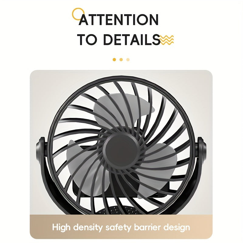 Pink USB Rechargeable Mini Clip-On Fan with LED Night Light 360° Rotation 3-Speed