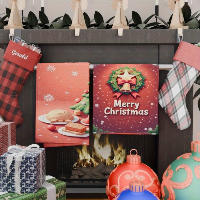 Set of 2 Christmas Kitchen Towels 18x26 Inches Snowflake Merry Christmas