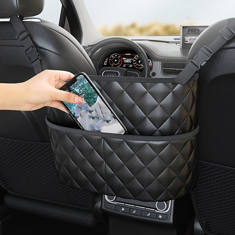 Faux Leather Car Seat Organizer Large Capacity Hanging Mesh Storage Bag