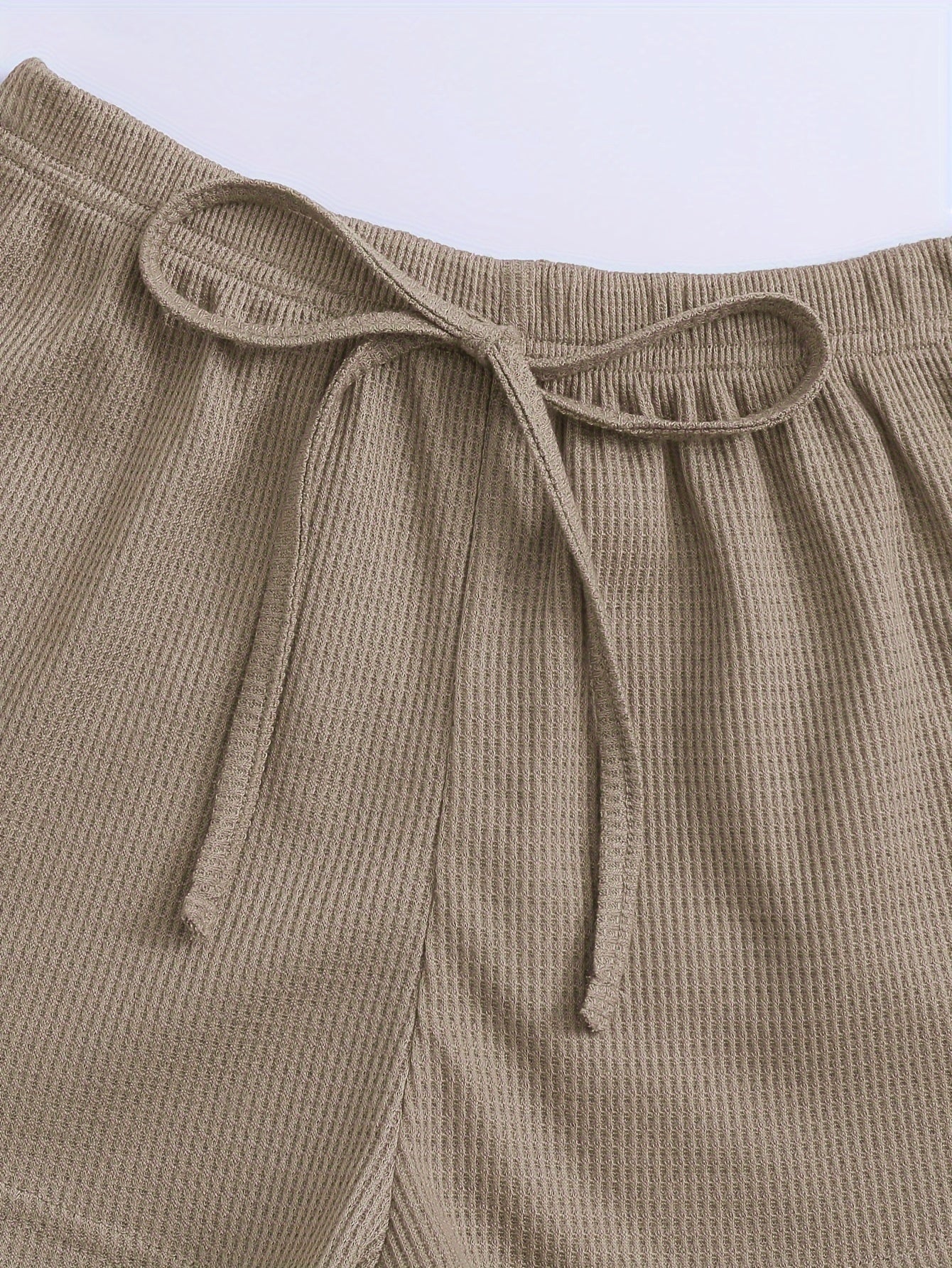 Women's Waffle Texture Loungewear Set with Long Sleeve Top Crop Cami and Elastic Shorts