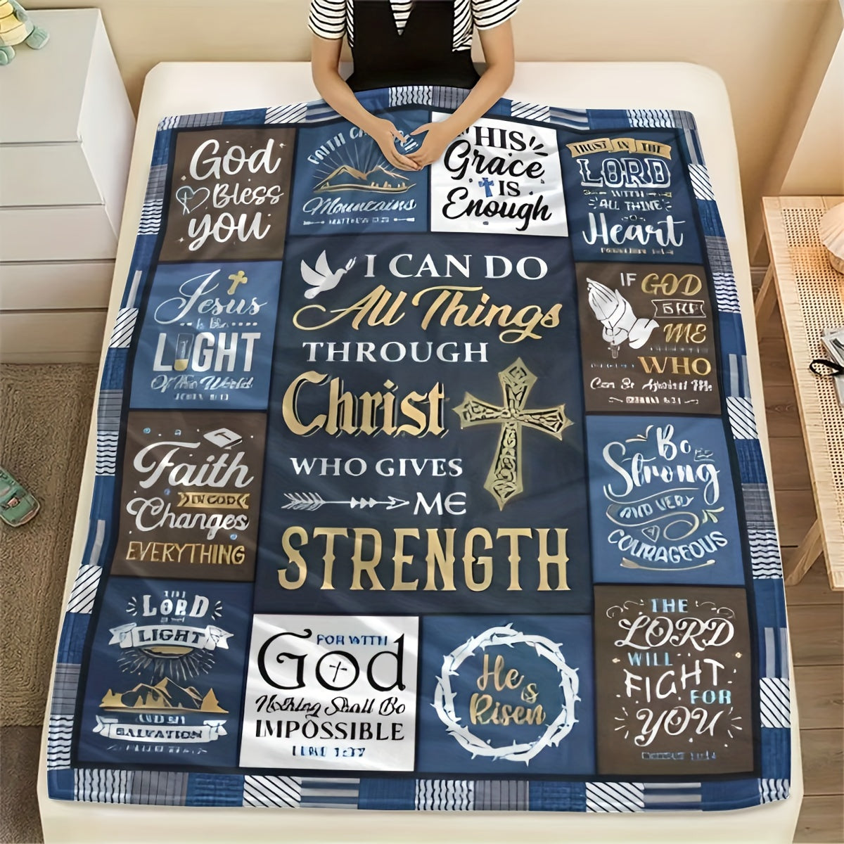 Christian Inspirational Quotes Flannel Fleece Throw Blanket Religious Scripture Verses Polyester All-Season