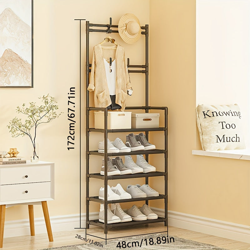 4-5 Tier Carbon Steel Coat Rack with Shelves, Black or White, 170cm