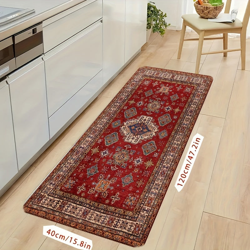 Vintage Bohemian Red Area Rug Anti-Fatigue Non-Slip Machine Washable for Living Room Kitchen Bathroom