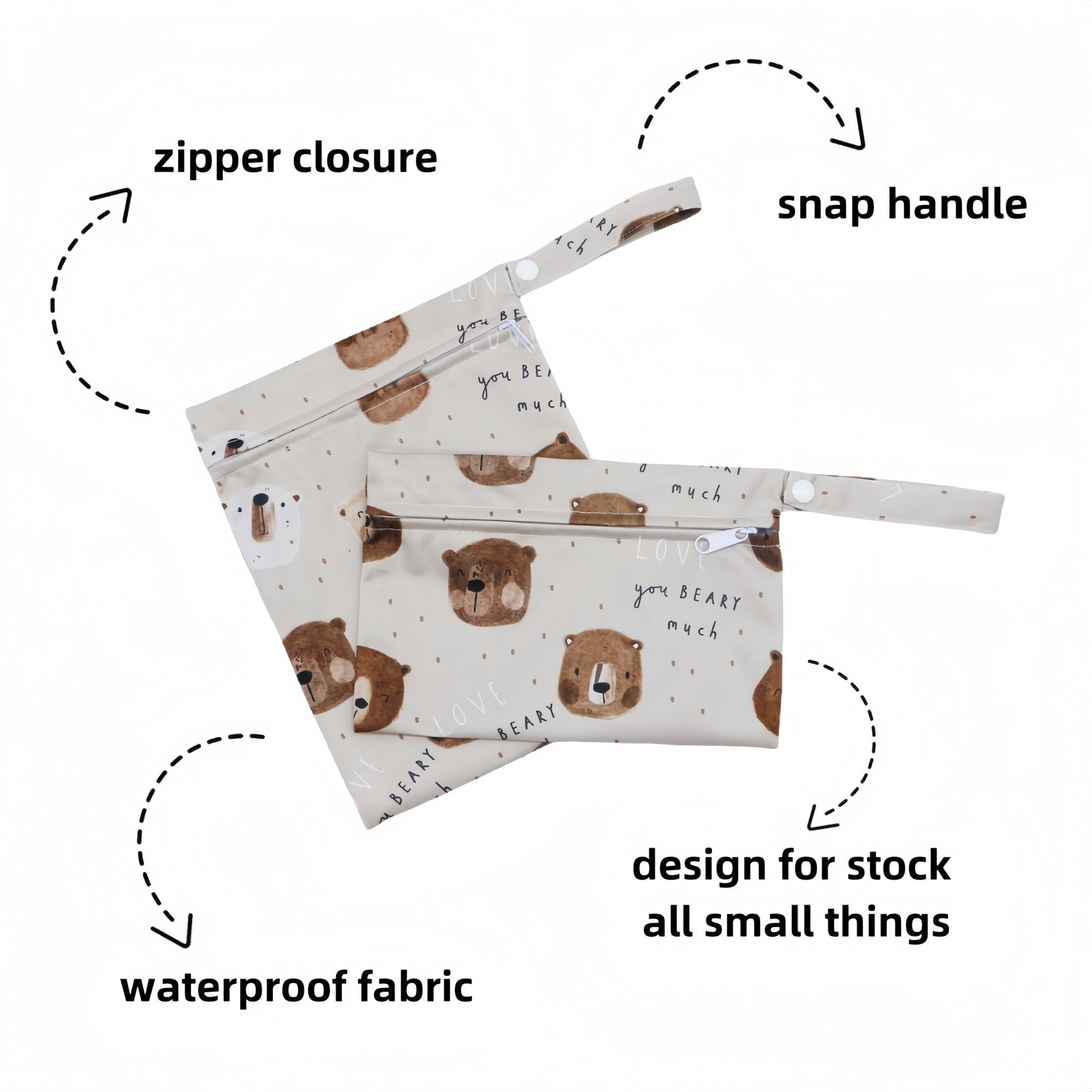 2-Piece Diaper Bag Set with Bear Print and Zipper Pockets for Baby Essentials