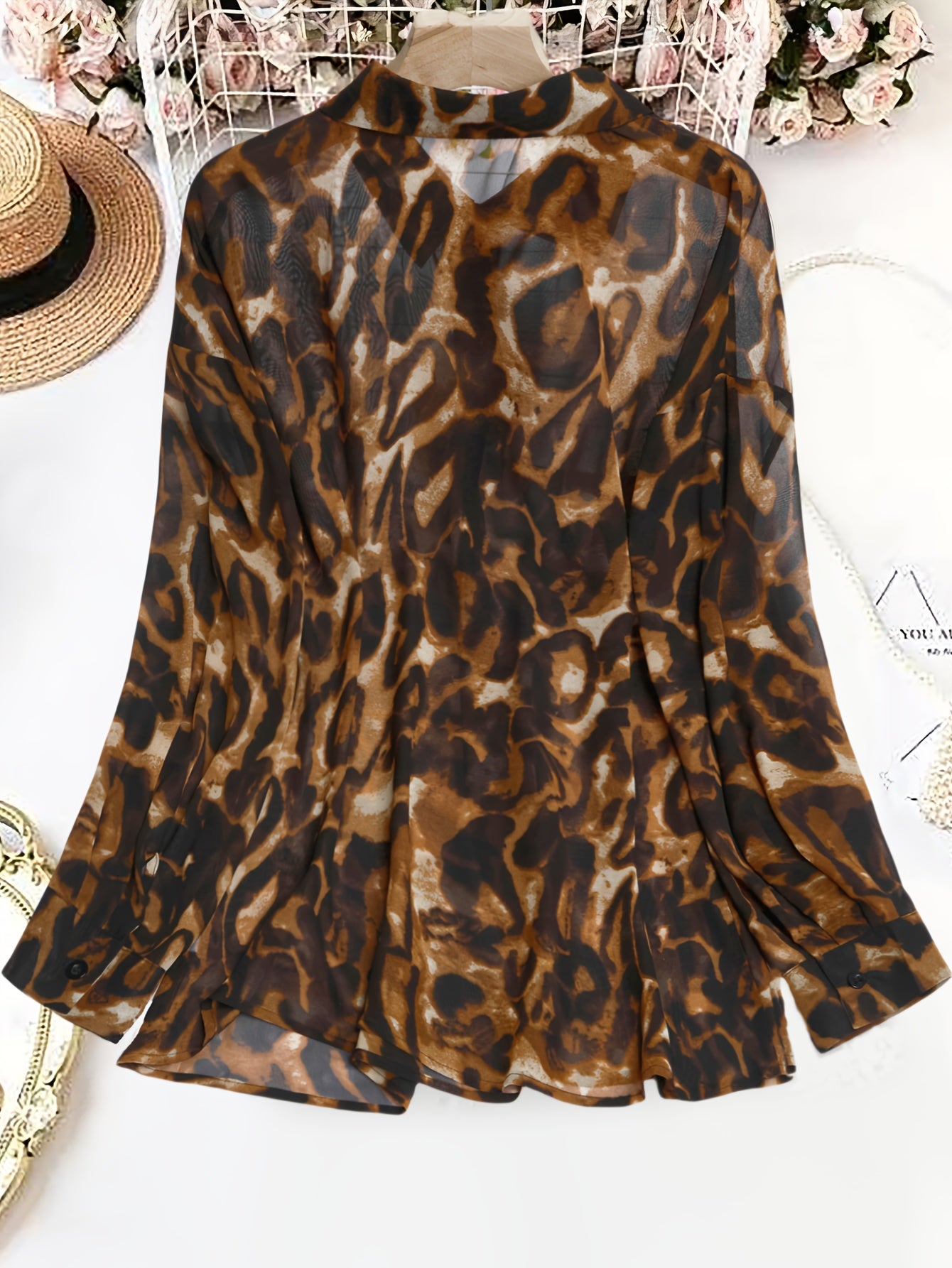 Plus Size Floral Printed Shirt for Women with Long Sleeves and Lapel Collar