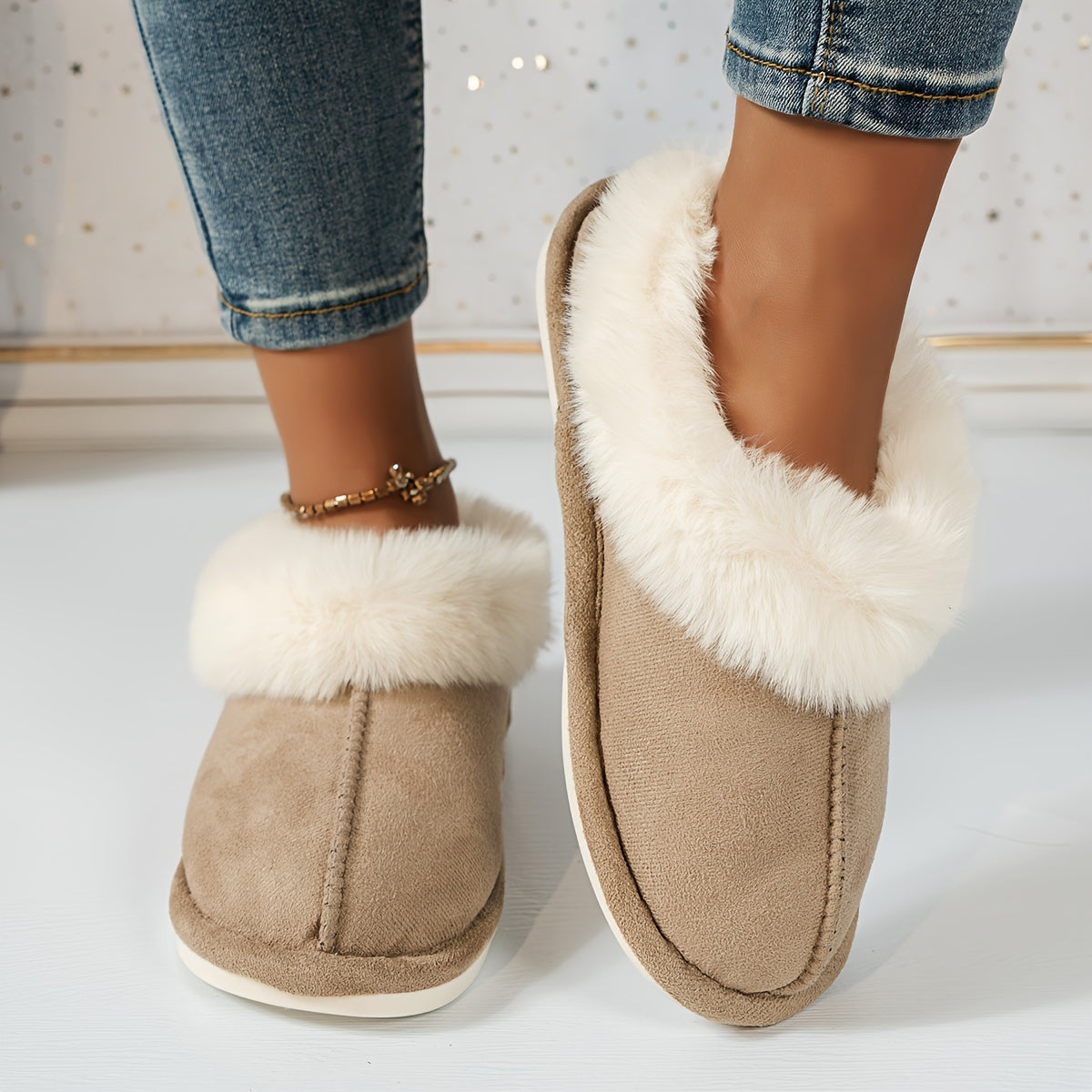Women's Faux Fur Slippers Indoor Cozy Warm Non-Slip Boot Style