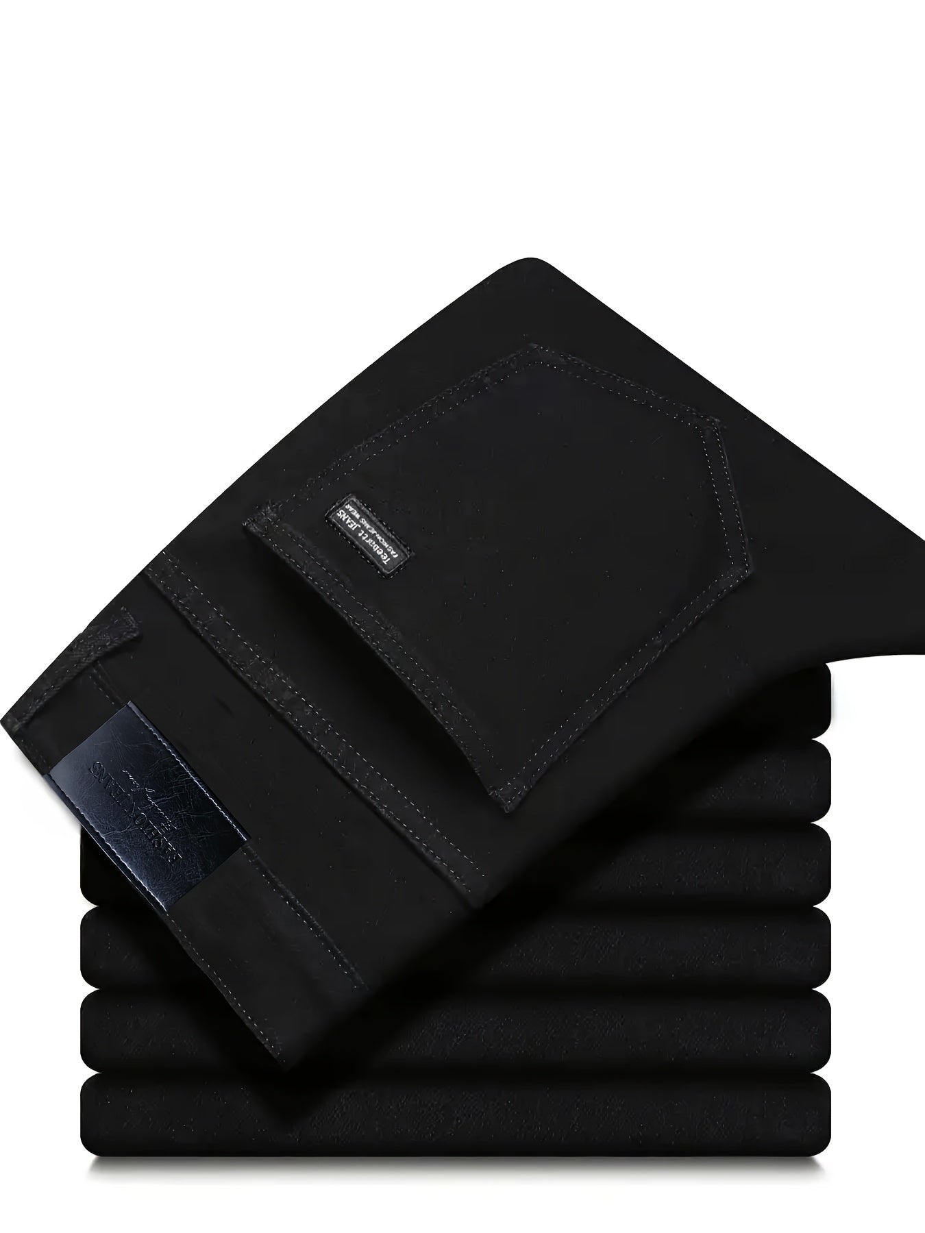 Plus Size Black Stretchy Straight Leg Men's Jeans All-Season Casual Business