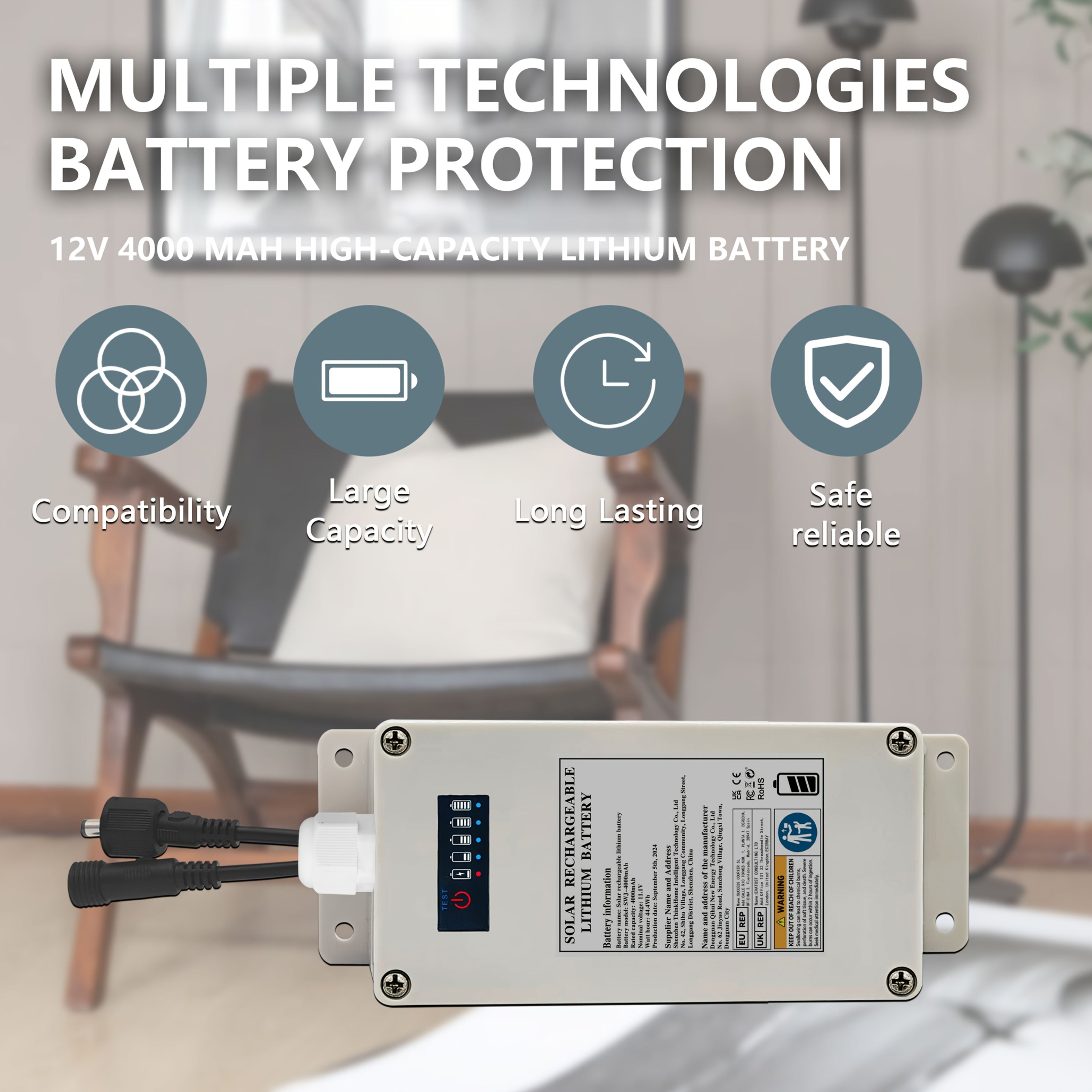 Quyosh energiyali chiqarish ventilyatori 25W, 4000mAh batareyali, ichki va tashqi sovutish uchun