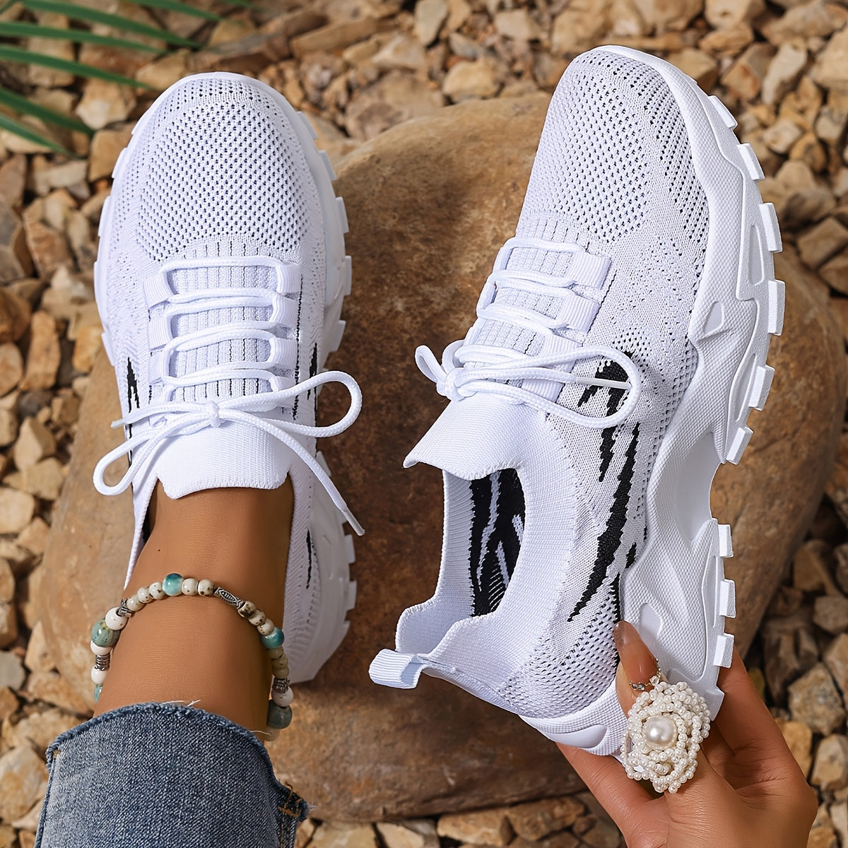 Women's Mesh Sneakers Breathable Lace-Up Running Shoes Lightweight Casual Blue White