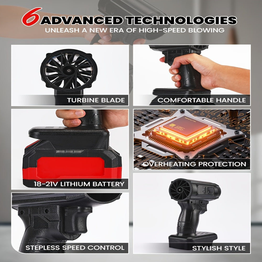 Soplador de aire portátil sin cable de 1300G, plástico ABS, alimentado por batería para tareas al aire libre