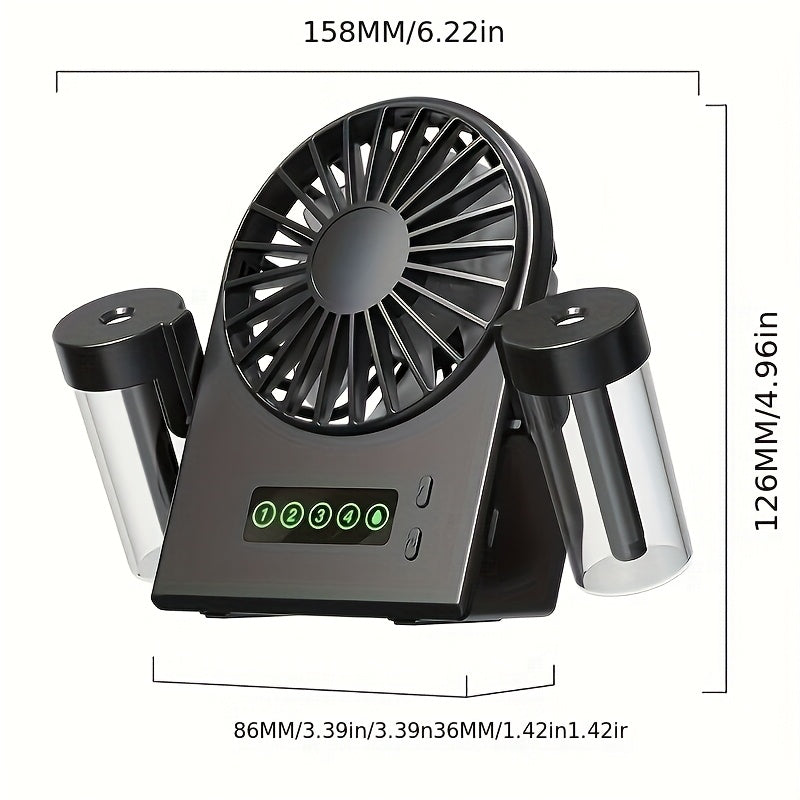 USB Rechargeable Portable Fan with 1200mAh Battery Adjustable Speeds Cooling Mist Digital Display