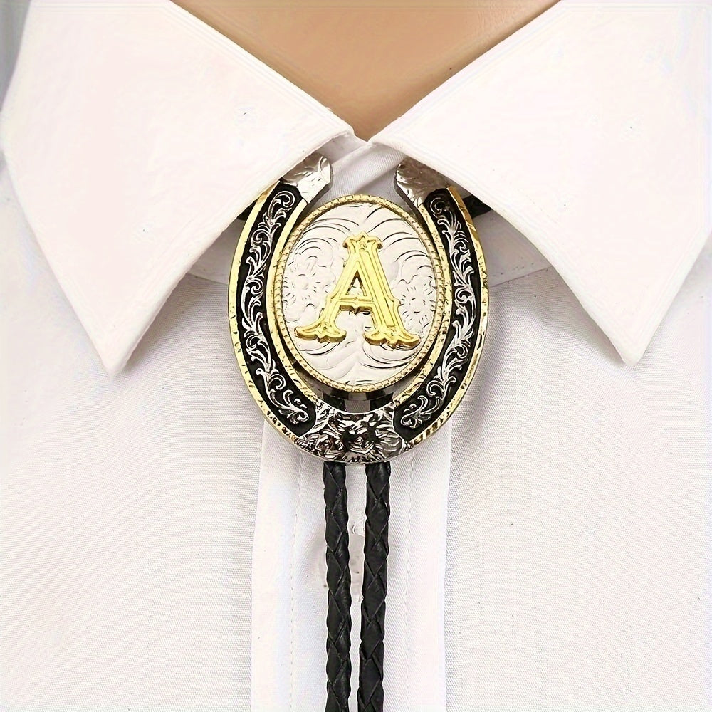 Men's Gold Round Tie with Letters A to Z Western Fashion Street Necklace Accessory