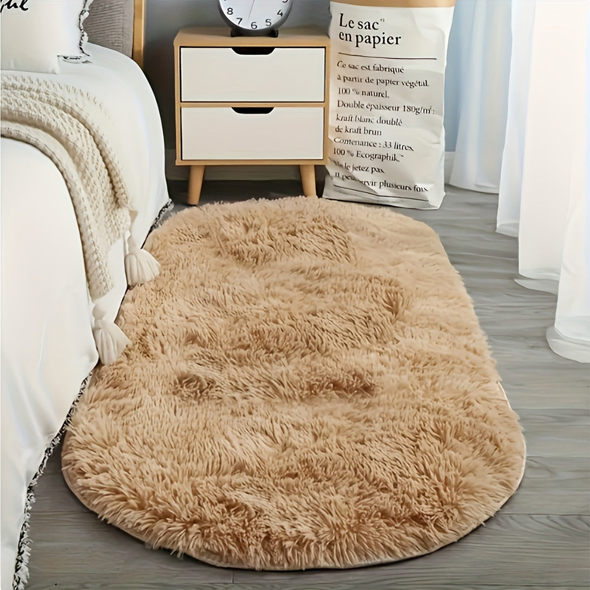 Super Soft Oval Rug Non-Slip Washable Plush Mat for Bedroom Living Room Decor