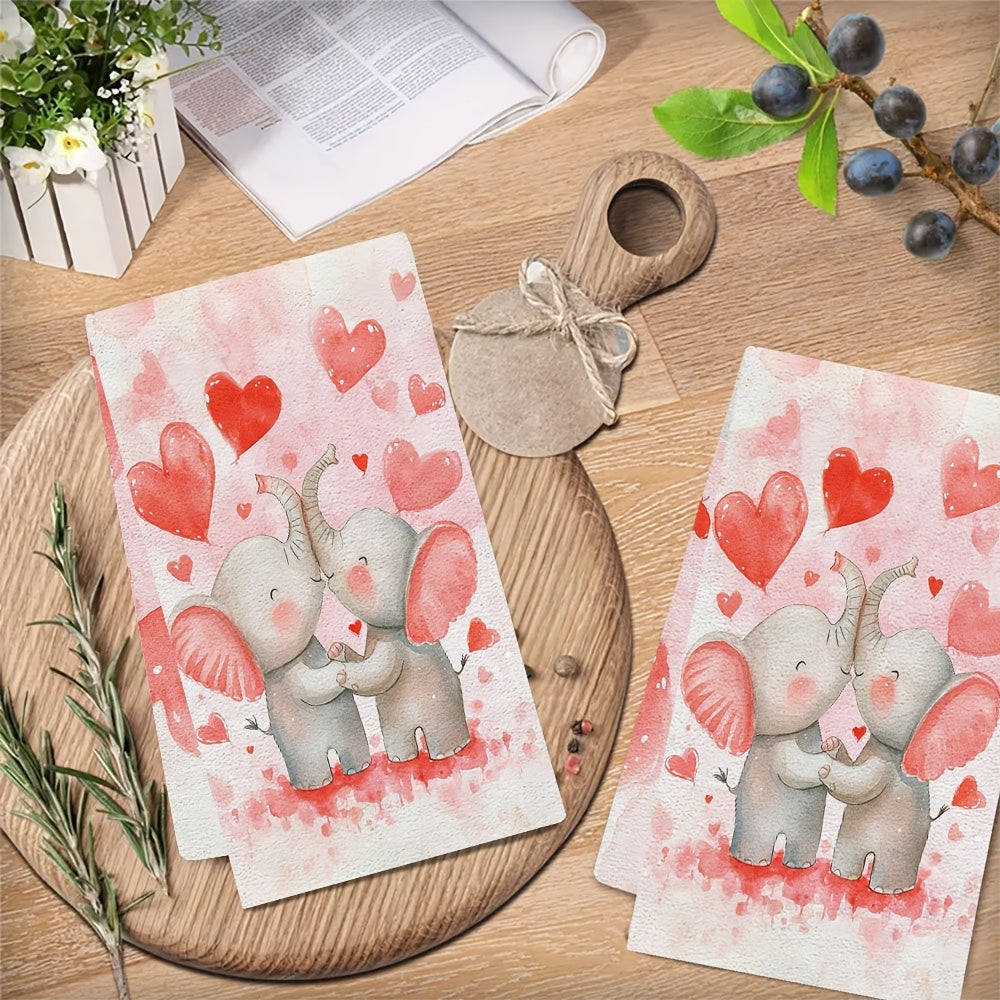 Set of 2 Ultra Soft Kitchen Towels with Cartoon Elephant Design, Super Absorbent, 40x60 cm