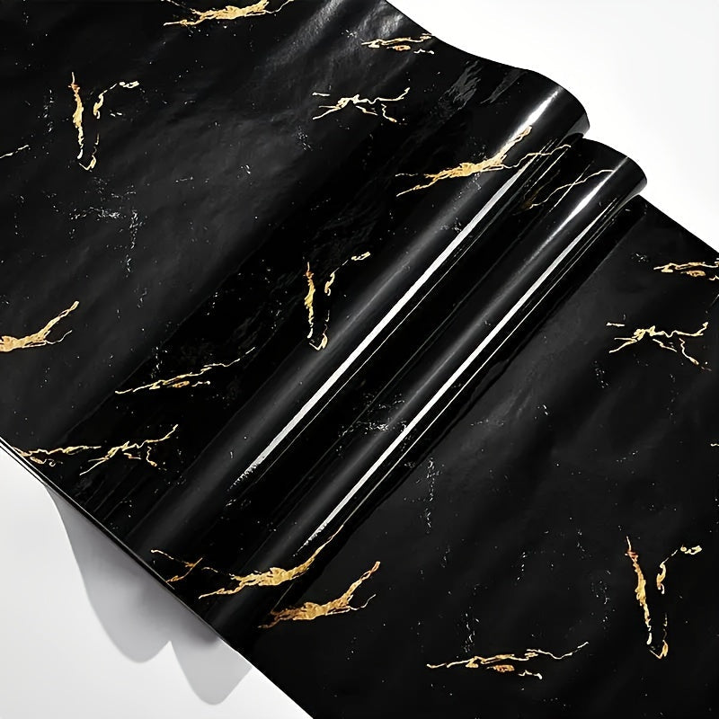 Black Marble Self-Adhesive Waterproof Wallpaper for Kitchen and Room Decor