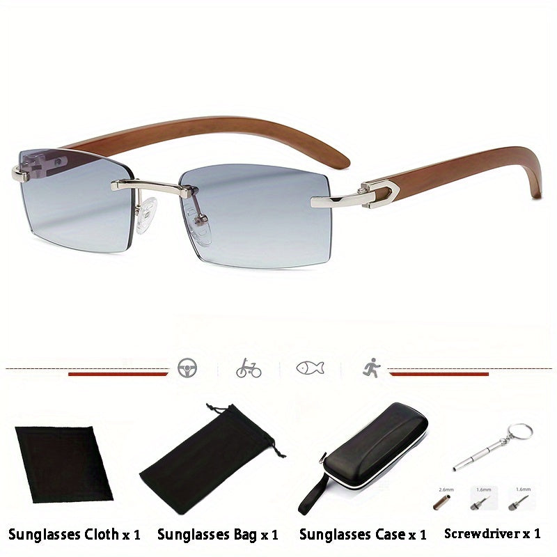 Gafas de sol rectangulares sin montura para hombre 2023, estilo retro, marco pequeño, gafas sin montura