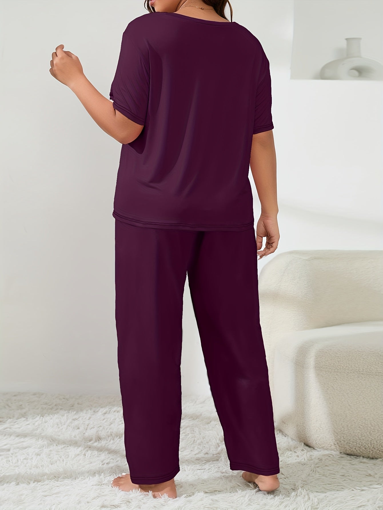 Костюм домашней одежды для женщин plus size с принтом сердечек и букв, короткий рукав, топ и штаны