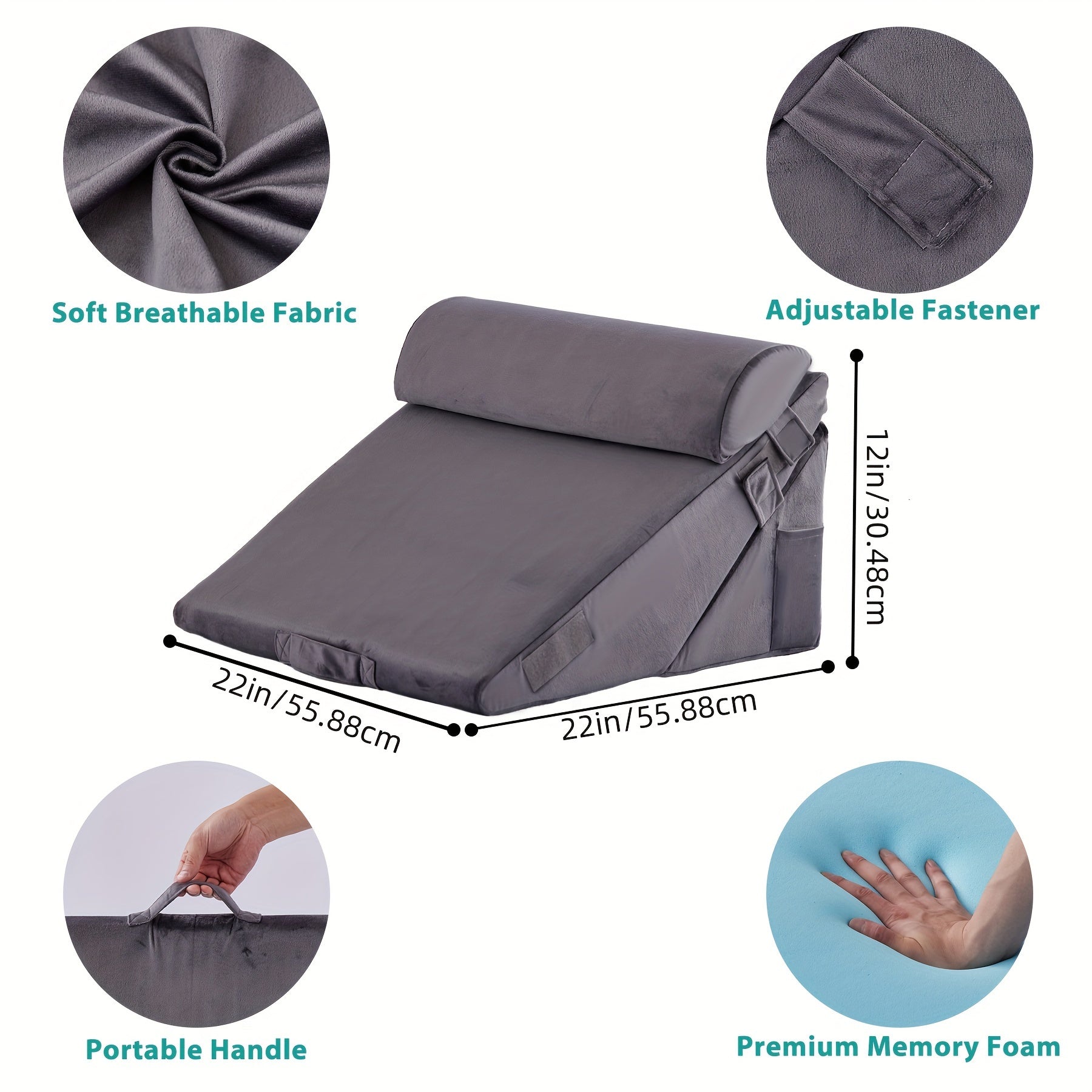 Set of 3 Memory Foam Wedge Pillows for Back Support and Acid Reflux Prevention