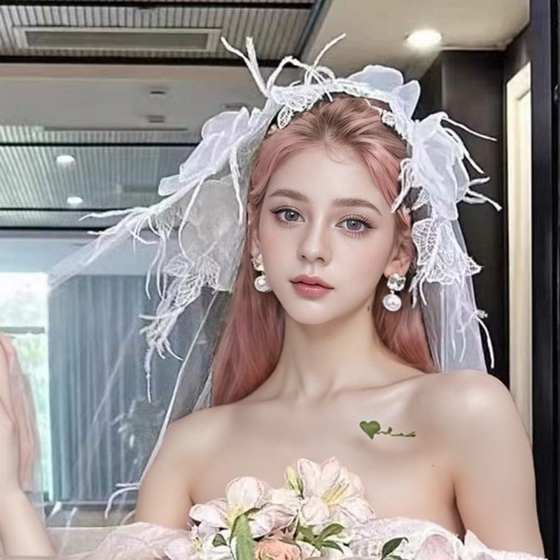 White Bridal Veil 62.99 Inch Long Hand Washable Wedding Headpiece for Engagements and Photos