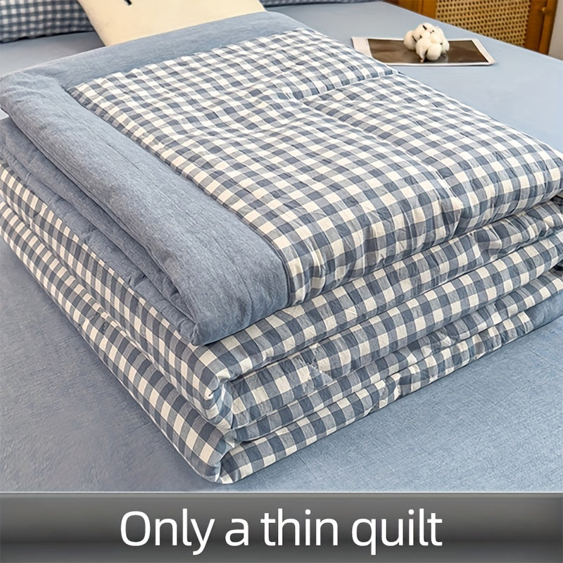 Plaid Summer Quilt Microfiber Filling Lightweight Space Theme Preppy All-Season