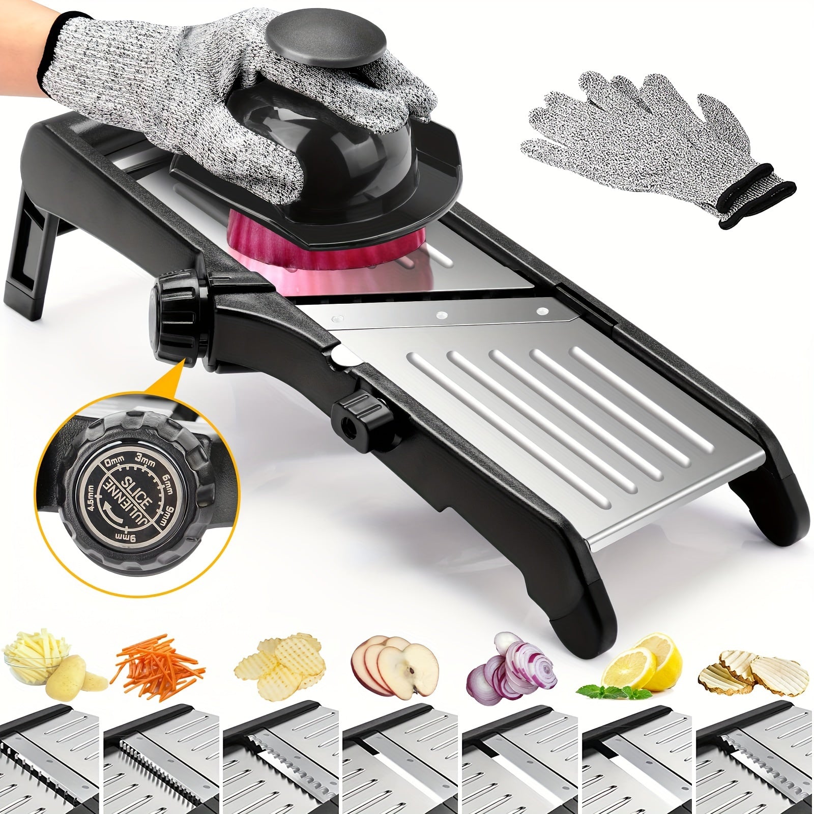 Manual Vegetable Cutter 7-in-1 Stainless Steel Mandoline Slicer with Hand Guard