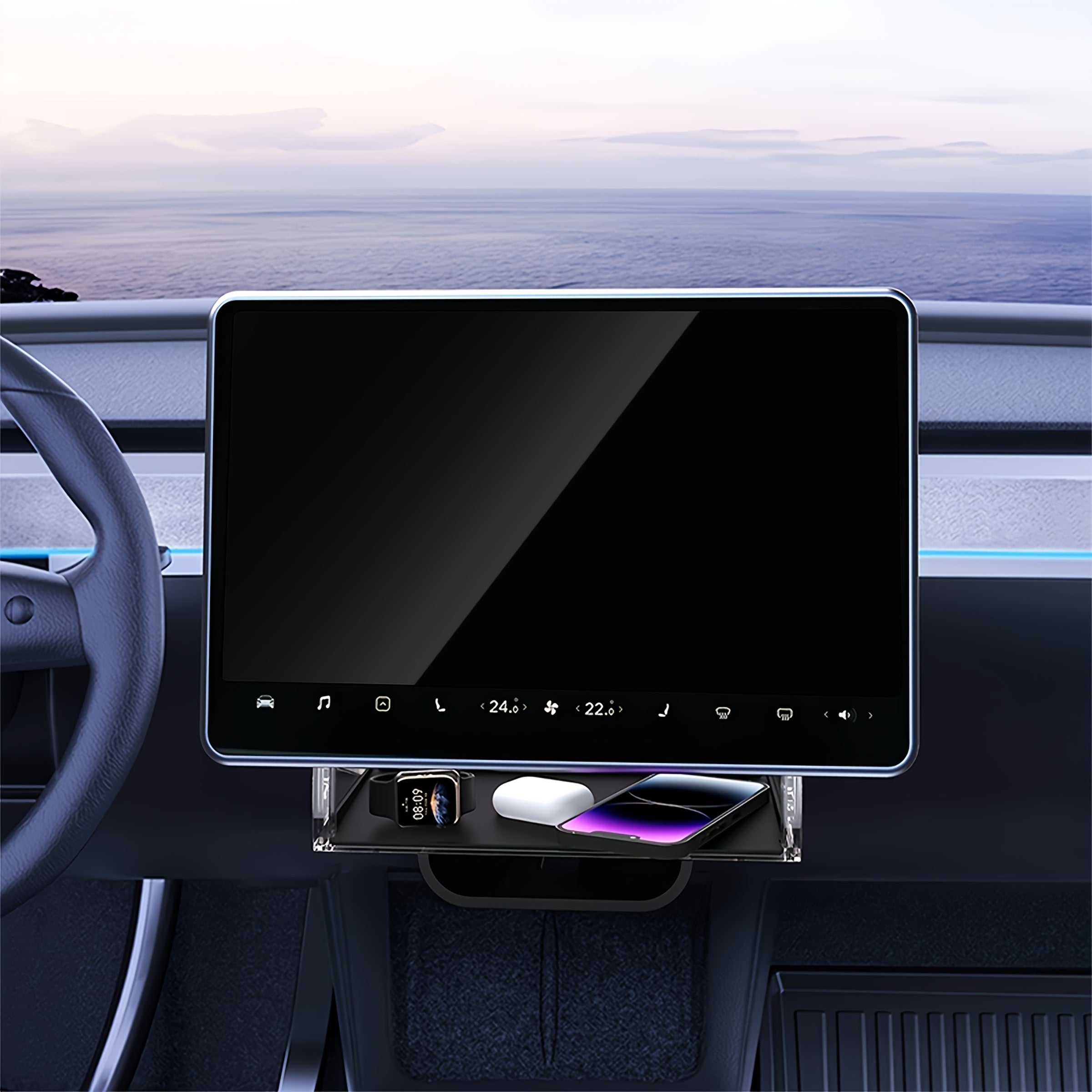 Car Interior Under-Screen Storage Box for Tesla Model Y and 3 Center Console Organizer